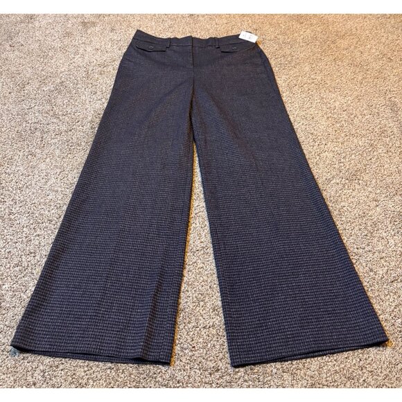 NEW Loft Wide-Leg High-Rise Herringbone Navy Button Front Trousers Pants Size 10 - Picture 5 of 13